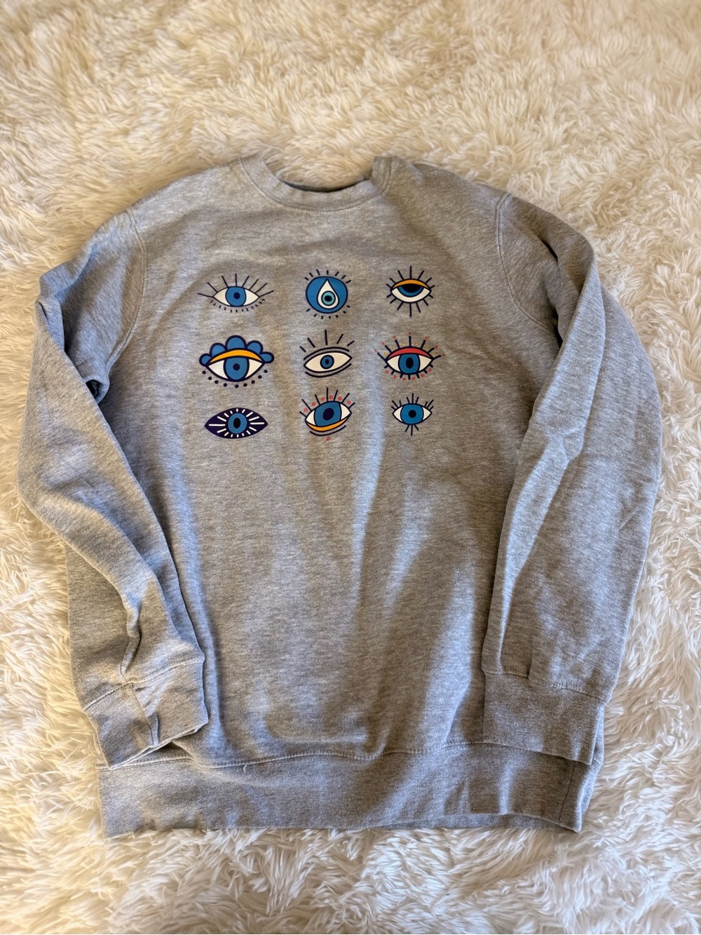 Gray Eye-Graphic Crewneck Sweatshirt